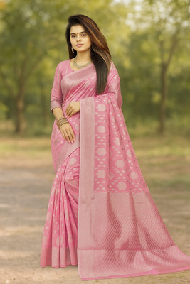 Suntex Woven Banarasi Cotton Blend Saree(Pink)