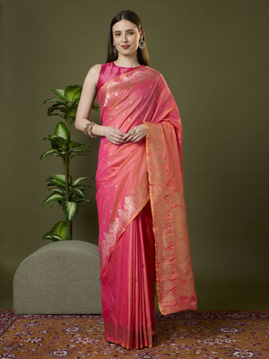 Bansari Textiles Woven Banarasi Jacquard, Pure Silk Saree(Pink)