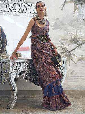 Divastri Woven Banarasi Silk Blend Saree(Dark Blue)