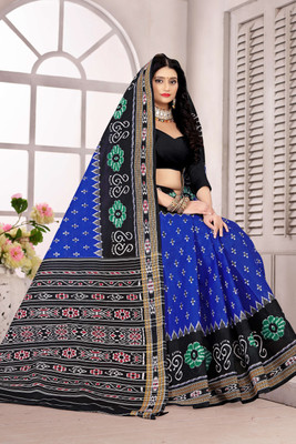 ETHNIC ODISHA HANDLOOM Printed, Digital Print Sambalpuri Pure Cotton Saree(Blue)