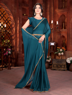 Vivan Fab Solid/Plain, Embellished Bollywood Silk Blend Saree(Multicolor)