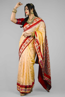 Sijileen Embroidered Sambalpuri Art Silk Saree(Cream)