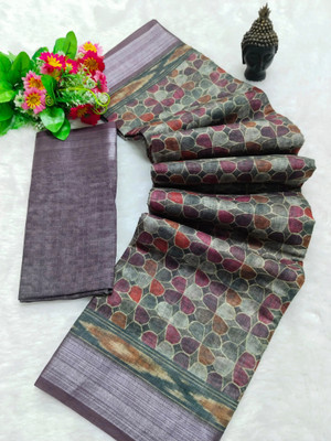 HouseOfCommon Printed Kanjivaram Pure Cotton, Cotton Silk Saree(Brown)