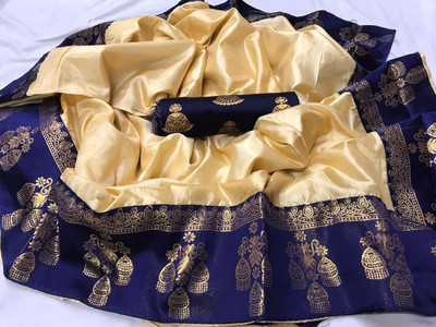 Clothing Hub Printed Kanjivaram Pure Silk Saree(Beige)