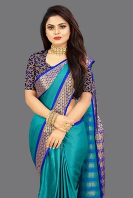 Sahajanand Woven Banarasi Pure Silk Saree(Light Blue)