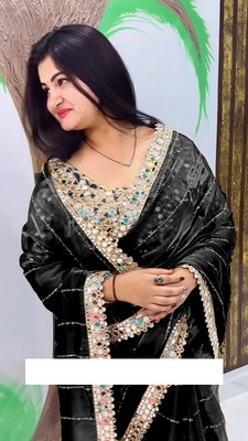 ShivGori Embroidered Bollywood Silk Blend, Georgette Saree(Black)