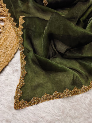 Saraswati Fab Solid/Plain Bollywood Chiffon Saree(Light Green)