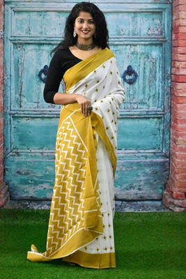 Cotton Mulmul Saree Hub Printed Daily Wear Pure Cotton Saree(Green)