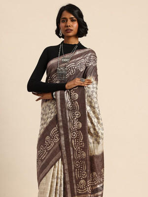 Taavi Self Design Handloom Silk Blend Saree(Cream)