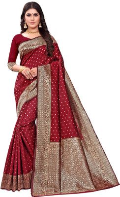 DHAYNAAND REEWA FASHION Floral Print Banarasi Jacquard Saree(Maroon)