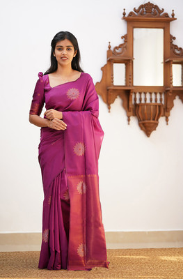 Anjaneya Sarees Woven Banarasi Silk Blend Saree(Pink)