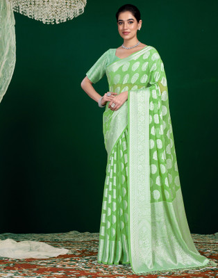 Samah Woven, Embellished Banarasi Georgette Saree(Green)