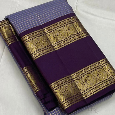 SHREEJA FASHION Woven, Checkered, Self Design Banarasi Silk Blend Saree(Purple, Pink, Blue, Dark Blue, Green)