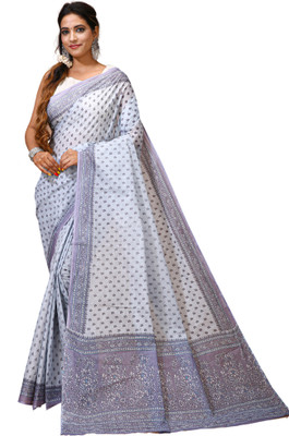 DORI DHAGA Printed Daily Wear Pure Cotton Saree(Grey)