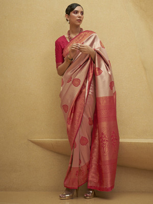 Sareemall Woven Banarasi Nylon Saree(Pink)