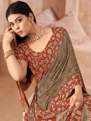 Sareemall Printed Daily Wear Crepe Saree(Brown)