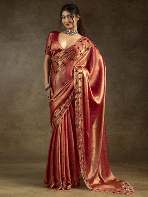 Sareemall Embellished Bollywood Satin Saree(Brown)