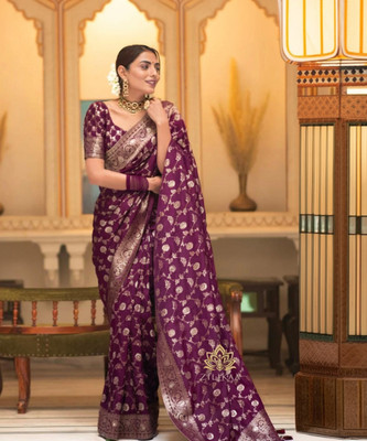 PHEASANT Woven Banarasi Jacquard, Art Silk Saree(Magenta)