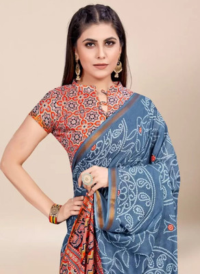 VCREATION Digital Print Bollywood Cotton Linen Saree(Multicolor)
