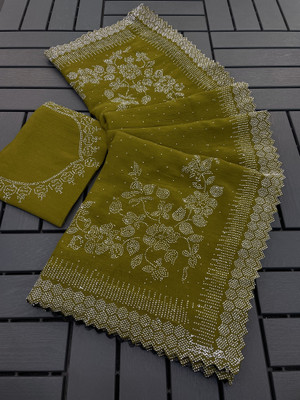 HouseOfCommon Embellished Bollywood Jimmy choo Saree(Light Green)