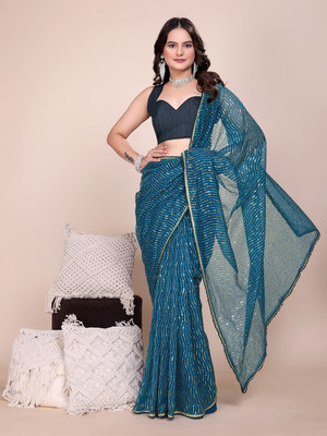 yourwish Embroidered, Embellished Bollywood Supernet Saree(Dark Green)