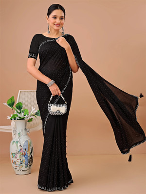 Divastri Embellished Kanjivaram Silk Blend Saree(Black)
