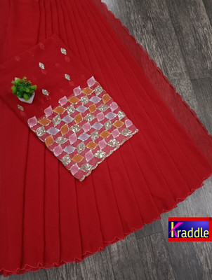 kraddle Embroidered Daily Wear Georgette Saree(Red)