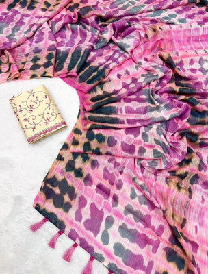 hitesh pahuja Tie-Dye, Embroidered, Floral Print Bollywood Silk Blend Saree(Pink, Brown)