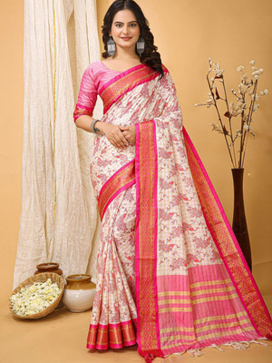 Anouk Rustic Printed Chinnalapattu Silk Blend Saree(Cream)