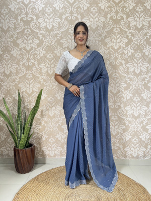 MM VENTURE Embroidered Bollywood Georgette Saree(Grey)