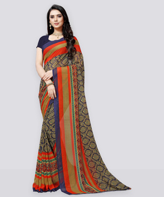 Anand Sarees Printed, Paisley, Striped Daily Wear Georgette Saree(Blue)