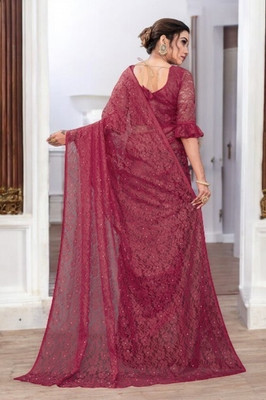 NEXA Self Design Bollywood Net Saree(Maroon)