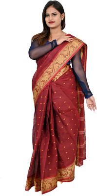 HARE KRISHNA ENTERPRISE Solid/Plain Handloom Pure Cotton Saree(Maroon)