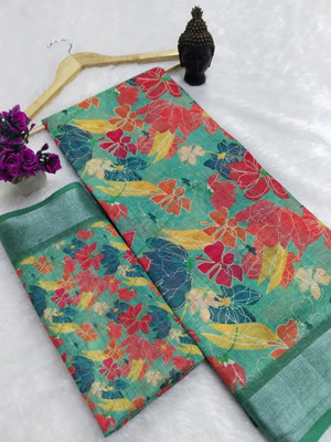 Gajal Printed Kanjivaram Pure Cotton, Cotton Linen Saree(Multicolor)