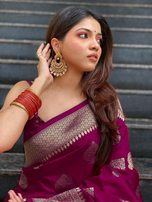 YASHIKA Printed Kanjivaram Cotton Silk, Jacquard Saree(Purple)