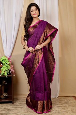 DipDiya Embellished, Self Design Handloom Cotton Blend Saree(Purple)