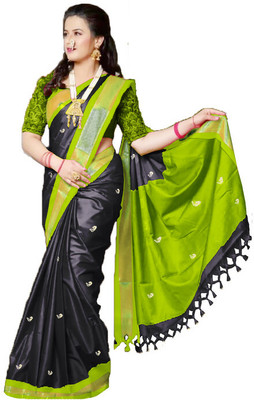 Spewim Woven Paithani Art Silk Saree(Black)
