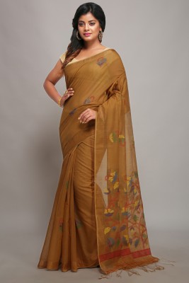 WoodenTant Woven Jamdani Cotton Silk Saree(Beige)