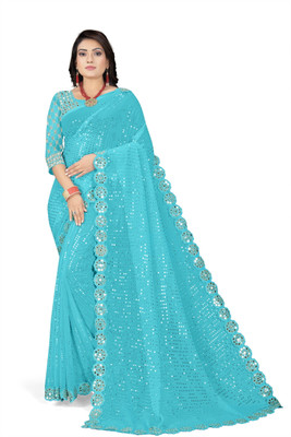 RUPAL CREATION Embellished Baluchari Georgette Saree(Light Blue)