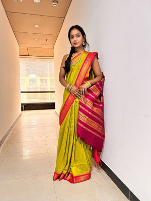 Beautiful Collection Printed Daily Wear Cotton Silk Saree(Mustard)