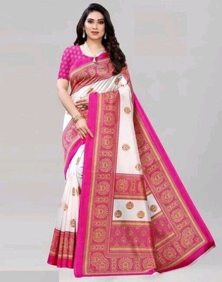 Moda Rapido Printed Bollywood Art Silk Saree(White, Pink)