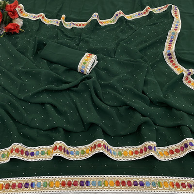 NESHVI ENTERPRISE Applique Bollywood Georgette Saree(Dark Green)