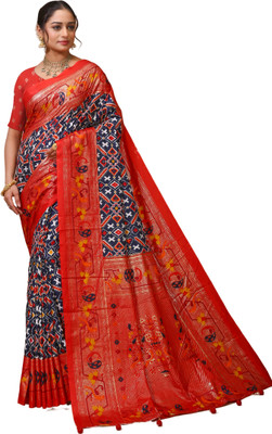 DORI DHAGA Printed Patola Pure Silk Saree(Blue)