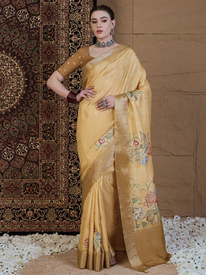 ANOUK Printed Chinnalapattu Viscose Rayon Saree(Beige)