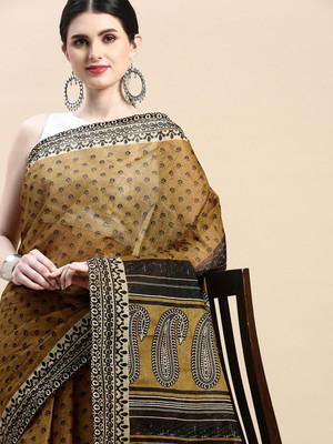SHANVIKA Printed Daily Wear Pure Cotton Saree(Mustard)