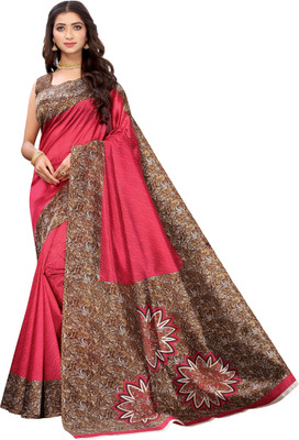 Fabwomen Printed Mysore Art Silk Saree(Red)