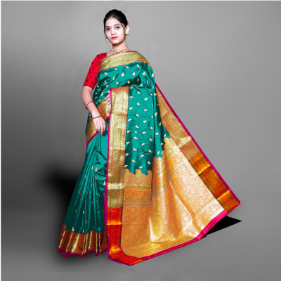 Spewim Woven Kanjivaram Art Silk Saree(Dark Green)