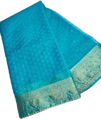 MINE CHOICE Self Design, Woven, Embellished Kanjivaram Organza, Art Silk Saree(Light Blue)