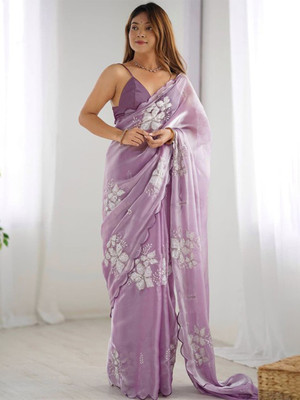 Shree Shyam Creation Embroidered, Floral Print Bollywood Jimmy choo Saree(Purple)
