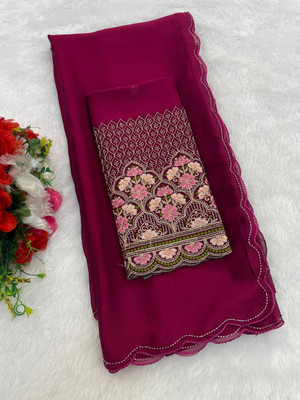 SHIV FASHION Solid/Plain Bollywood Chiffon Saree(Maroon)
